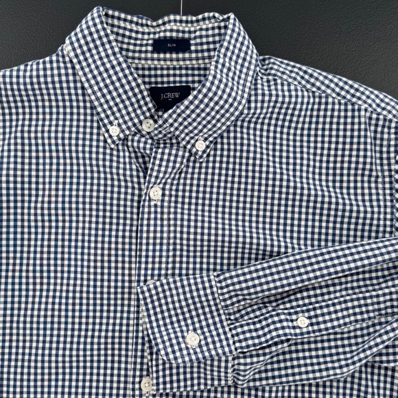 J.Crew Other - J.Crew Mens Slim Fit Navy Gingham Check Button Down Shirt Long Sleeve Cotton M